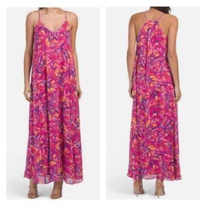 Nicole Millar Pink Fuchsia Floral‎ Watercolor Maxi Dress Sz M